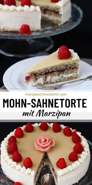 Mohn-Sahne-Torte mit Marzipan