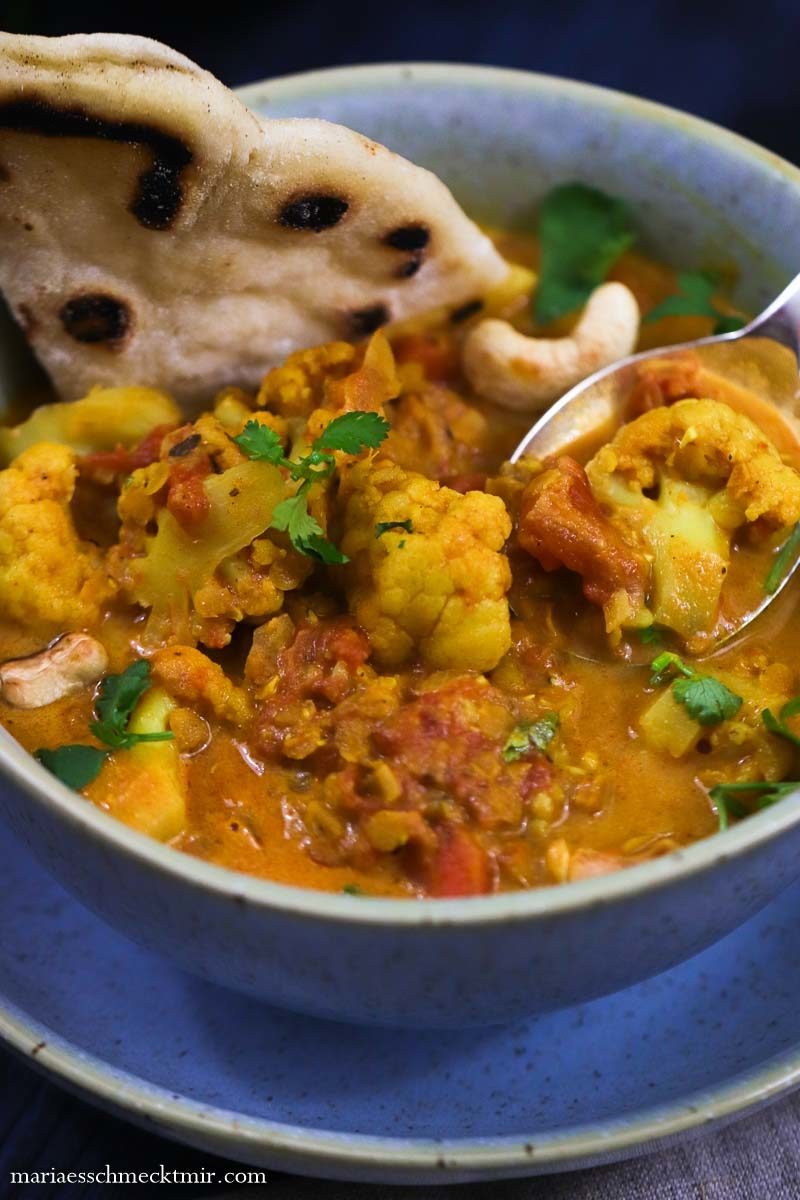 Einfaches Blumenkohl-Curry mit Linsen (vegan)