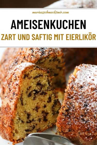 Der Ameisenkuchen schmeckt fluffig und saftig auch ist auch nach Tagen noch frisch und lecker.