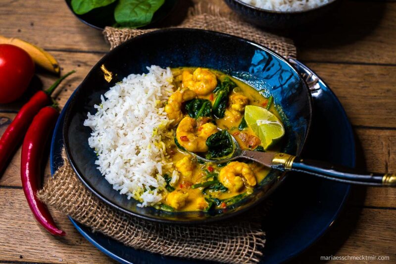 Garnelen Curry mit Spinat