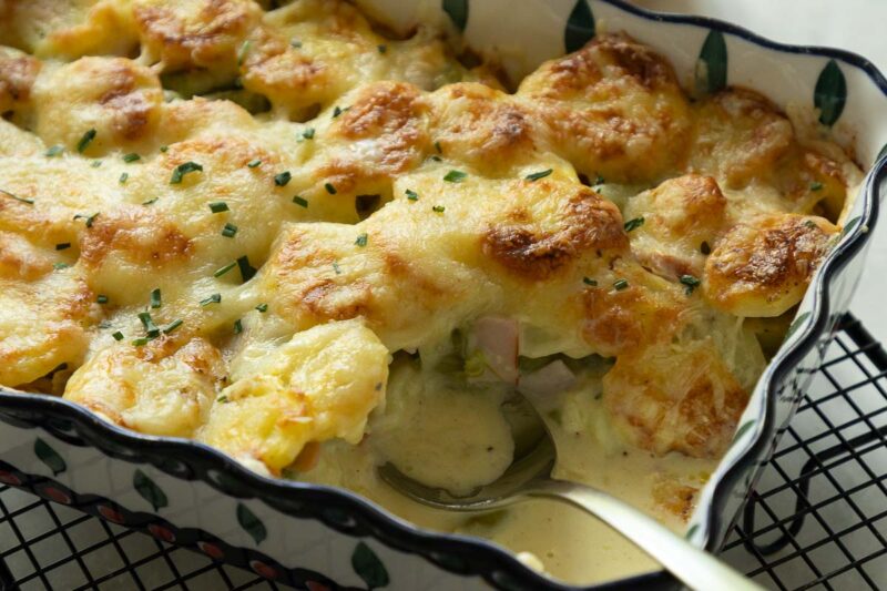 spargelauflauf mit schinken und käse überbacken